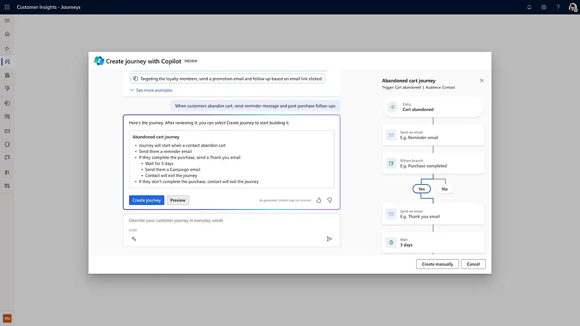 Create journeys easily with Copilot